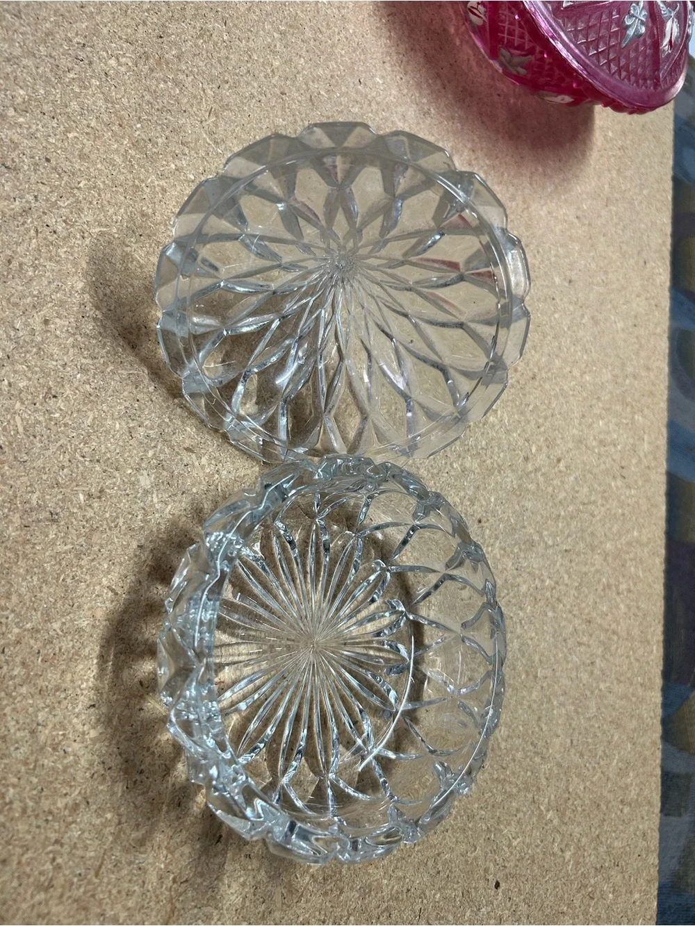 Clear Pressed Glass Trinket Dish with Textured Lid